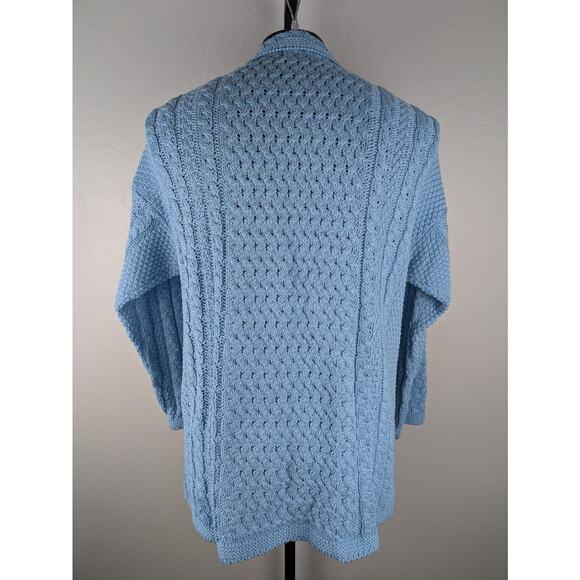 Aran Crafts blue button front cardigan sweater cotton blend cable knit - Picture 2 of 6